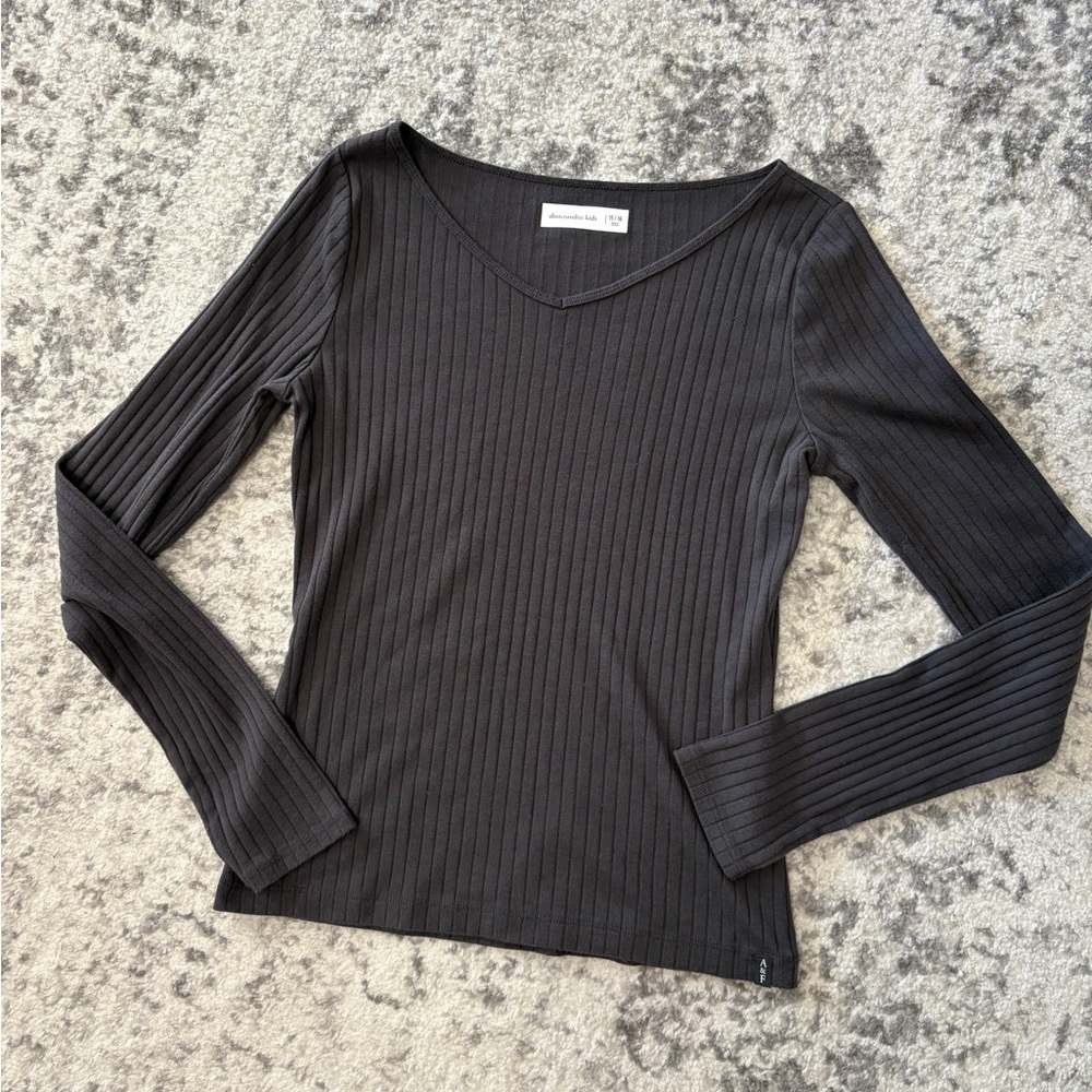 Abercrombie Kids Charcoal Ribbed V-Neck Blouse
